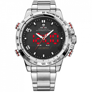 Ceas WEIDE, Quartz, Casual Sport, Negru, Curea Metalica, WH6102-1C