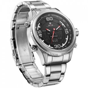 Ceas WEIDE, Quartz, Casual Sport, Negru, Curea Metalica, WH6306-1C