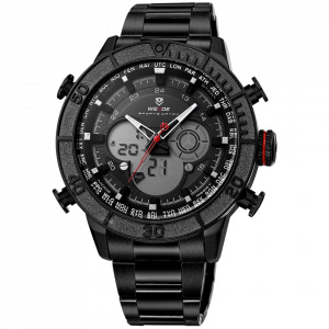 Ceas WEIDE, Quartz, Casual Sport, Negru, Curea Metalica, WH6308B-1C
