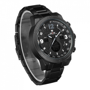 Ceas WEIDE, Quartz, Casual Sport, Negru, Curea Metalica, WH6908B-1C