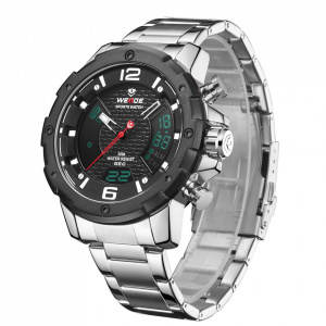 Ceas WEIDE, Quartz, Casual Sport, Negru, Curea Metalica, WH8504-1C