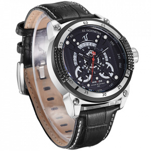 Ceas WEIDE, Quartz, Casual Sport, Negru, Curea Piele, UV1605-1C