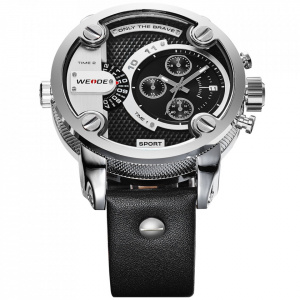 Ceas WEIDE, Quartz, Casual Sport, Negru, Curea Piele, WH3301-1C