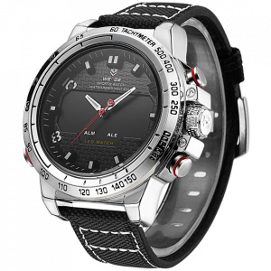 Ceas WEIDE, Quartz, Casual Sport, Negru, Curea Piele, WH6102-3C
