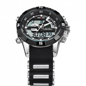 Ceas WEIDE, Quartz, Casual Sport, Negru, Curea Silicon, WH1104-8C