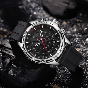 Ceas WEIDE, Quartz, Casual Sport, Negru, Curea Silicon, WH7308-1C