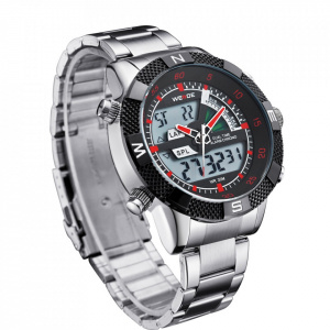 Ceas WEIDE, Quartz, Casual Sport, Rosu, Curea Metalica, WH1104-4C