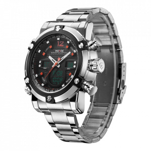 Ceas WEIDE, Quartz, Casual Sport, Rosu, Curea Metalica, WH5205-3C