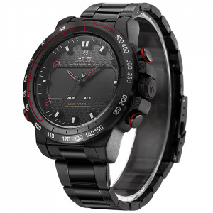 Ceas WEIDE, Quartz, Casual Sport, Rosu, Curea Metalica, WH6102B-2C