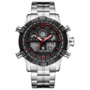 Ceas WEIDE, Quartz, Casual Sport, Rosu, Curea Metalica, WH6901-3C