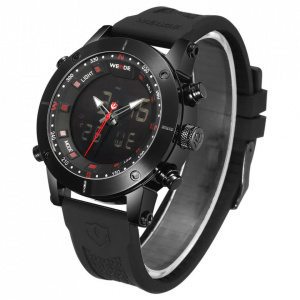Ceas WEIDE, Quartz, Casual Sport, Rosu, Curea Silicon, WH6309B-2C