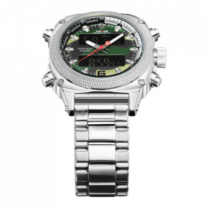 Ceas WEIDE, Quartz, Casual Sport, Verde, Curea Metalica, WH7302-3C