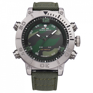 Ceas WEIDE, Quartz, Casual Sport, Verde, Curea Piele, WH6103-3C