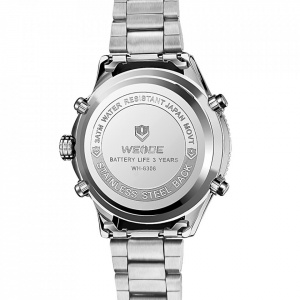 Ceas WEIDE, Quartz, Casual Sport, Alb, Curea Metalica, WH6306-2C