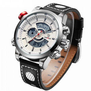 Ceas WEIDE, Quartz, Casual Sport, Alb, Curea Piele, WH3401-4C
