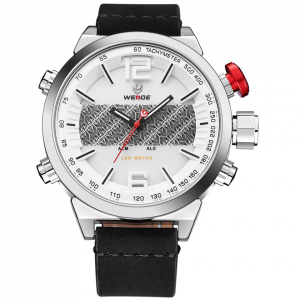 Ceas WEIDE, Quartz, Casual Sport, Alb, Curea Piele, WH6101-2C