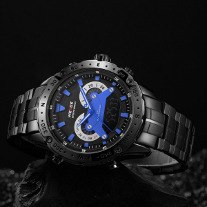 Ceas WEIDE, Quartz, Casual Sport, Albastru, Curea Metalica, WH8501B-3C