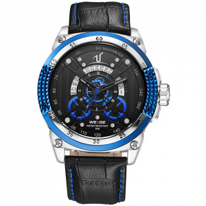 Ceas WEIDE, Quartz, Casual Sport, Albastru, Curea Piele, UV1605-5C