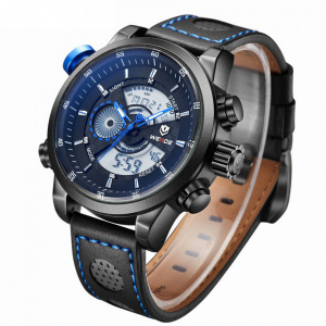 Ceas WEIDE, Quartz, Casual Sport, Albastru, Curea Piele, WH3401B-8C