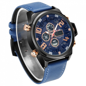 Ceas WEIDE, Quartz, Casual Sport, Albastru, Curea Piele, WH7309B-3C