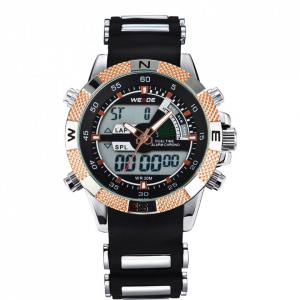 Ceas WEIDE, Quartz, Casual Sport, Auriu, Curea Silicon, WH1104-14C