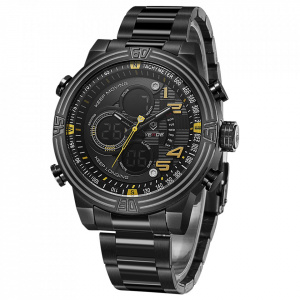 Ceas WEIDE, Quartz, Casual Sport, Galben, Curea Metalica, WH5209B-3C