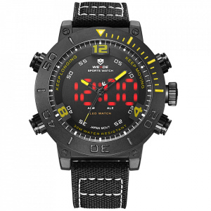 Ceas WEIDE, Quartz, Casual Sport, Galben, Curea Piele, WH6103B-3C