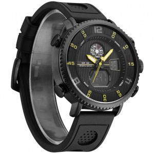 Ceas WEIDE, Quartz, Casual Sport, Galben, Curea Piele, WH6106B-3C
