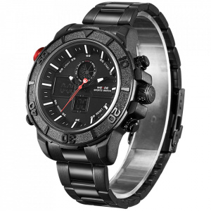 Ceas WEIDE, Quartz, Casual Sport, Negru, Curea Metalica, WH6108B-1C
