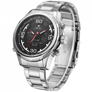 Ceas WEIDE, Quartz, Casual Sport, Negru, Curea Metalica, WH6306-1C
