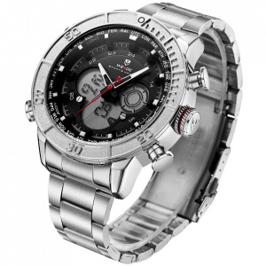 Ceas WEIDE, Quartz, Casual Sport, Negru, Curea Metalica, WH6308-1C
