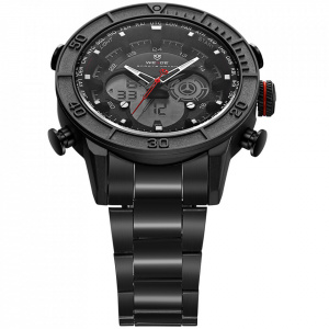 Ceas WEIDE, Quartz, Casual Sport, Negru, Curea Metalica, WH6308B-1C