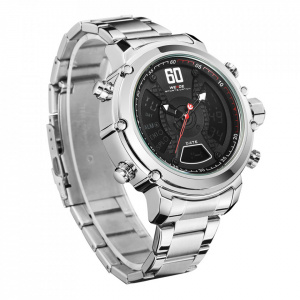 Ceas WEIDE, Quartz, Casual Sport, Negru, Curea Metalica, WH6905-1C