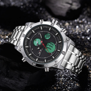 Ceas WEIDE, Quartz, Casual Sport, Negru, Curea Metalica, WH6906-1C