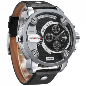 Ceas WEIDE, Quartz, Casual Sport, Negru, Curea Piele, WH3301-1C