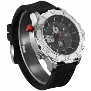 Ceas WEIDE, Quartz, Casual Sport, Negru, Curea Silicon, WH6108-3C