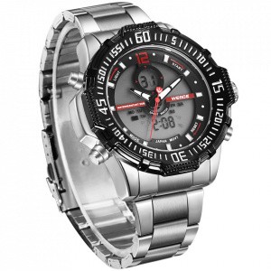Ceas WEIDE, Quartz, Casual Sport, Rosu, Curea Metalica, WH6105-3C