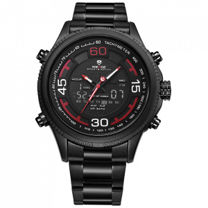 Ceas WEIDE, Quartz, Casual Sport, Rosu, Curea Metalica, WH6306B-2C
