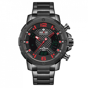 Ceas WEIDE, Quartz, Casual Sport, Rosu, Curea Metalica, WH8504B-1C