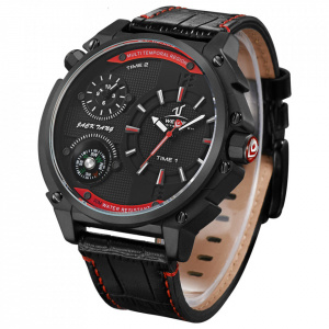 Ceas WEIDE, Quartz, Casual Sport, Rosu, Curea Piele, UV1507B-2C