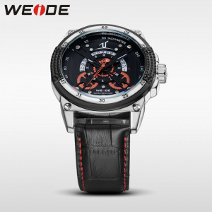 Ceas WEIDE, Quartz, Casual Sport, Rosu, Curea Piele, UV1605-3C