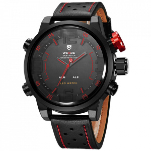 Ceas WEIDE, Quartz, Casual Sport, Rosu, Curea Piele, WH5210B-2C