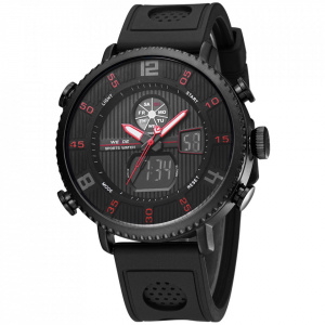 Ceas WEIDE, Quartz, Casual Sport, Rosu, Curea Piele, WH6106B-2C