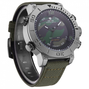 Ceas WEIDE, Quartz, Casual Sport, Verde, Curea Piele, WH6103-3C