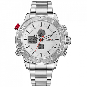 Ceas WEIDE, Quartz, Casual Sport, Alb, Curea Metalica, WH6108-2C