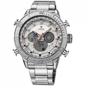 Ceas WEIDE, Quartz, Casual Sport, Alb, Curea Metalica, WH6308-2C
