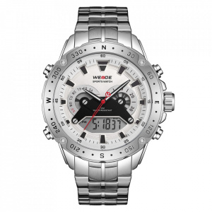 Ceas WEIDE, Quartz, Casual Sport, Alb, Curea Metalica, WH8501-2C