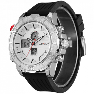 Ceas WEIDE, Quartz, Casual Sport, Alb, Curea Silicon, WH6108-4C