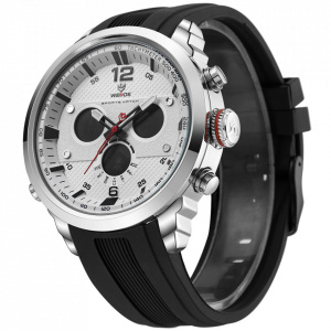 Ceas WEIDE, Quartz, Casual Sport, Alb, Curea Silicon, WH6303-4C