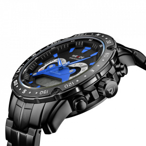 Ceas WEIDE, Quartz, Casual Sport, Albastru, Curea Metalica, WH8501B-3C